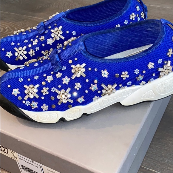 Dior Fusion Blue Crystal Embroidered Sneakers 37 - Picture 2 of 8